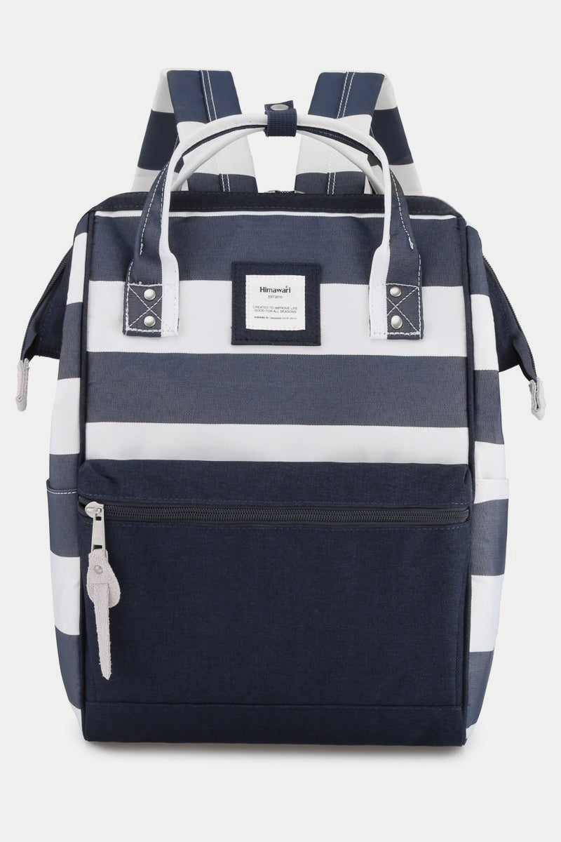 Himawari striped waterproof nylon backpack with side pockets, perfect for style and practicality in daily use.