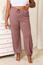 BASIC BAE Full Size Soft Rayon Drawstring Waist Pants with Pockets at Bella Road