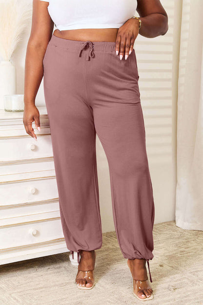 BASIC BAE Full Size Soft Rayon Drawstring Waist Pants with Pockets at Bella Road