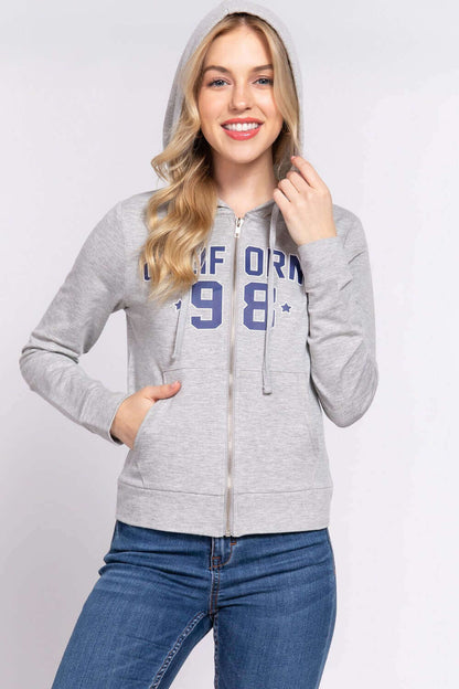 ACTIVE BASIC California Zip Up Drawstring Long Sleeve Hoodie at Bella Road