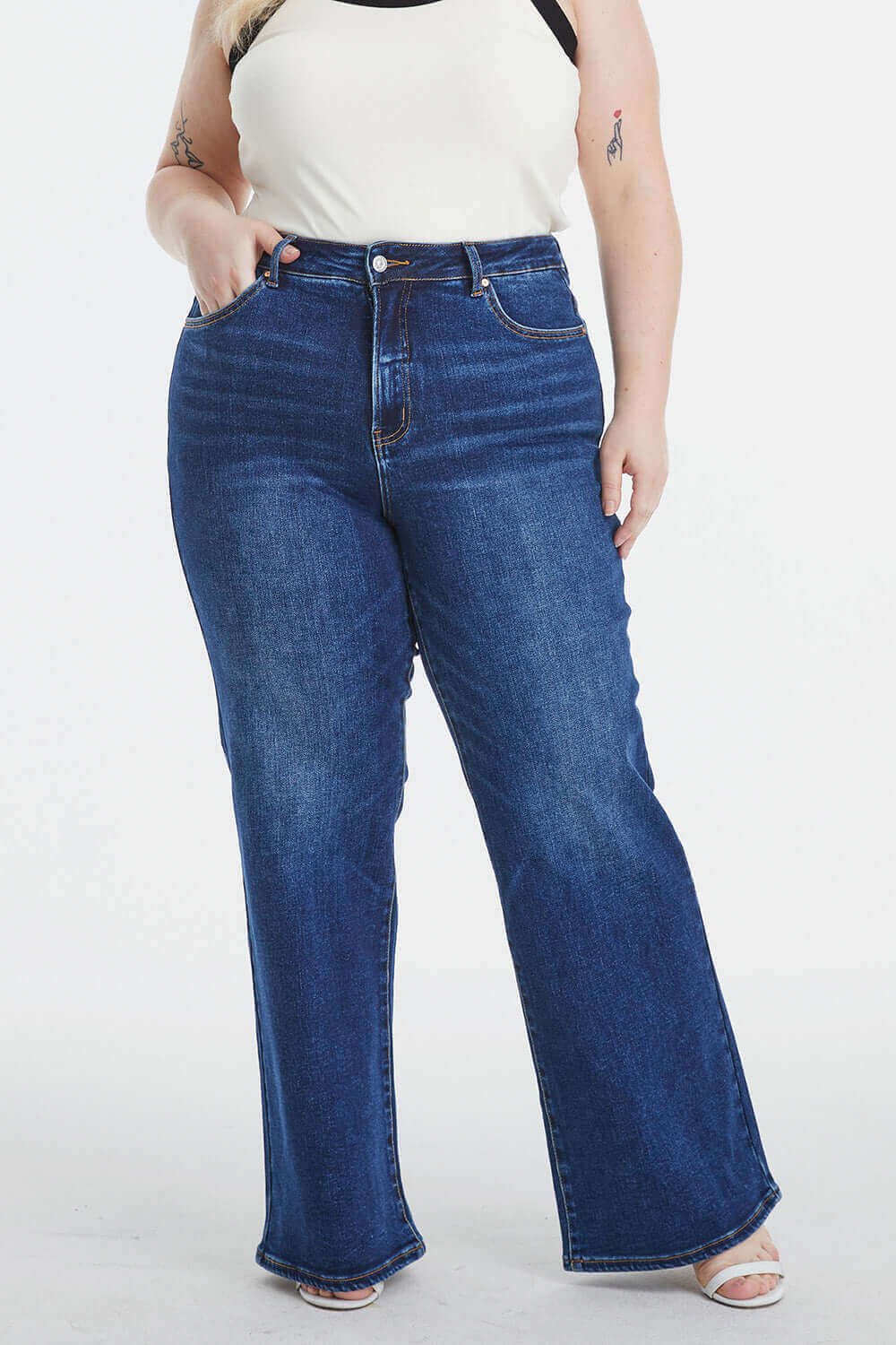 BAYEAS Full Size High Waist Cat's Whisker Wide Leg Jeans at Bella Road