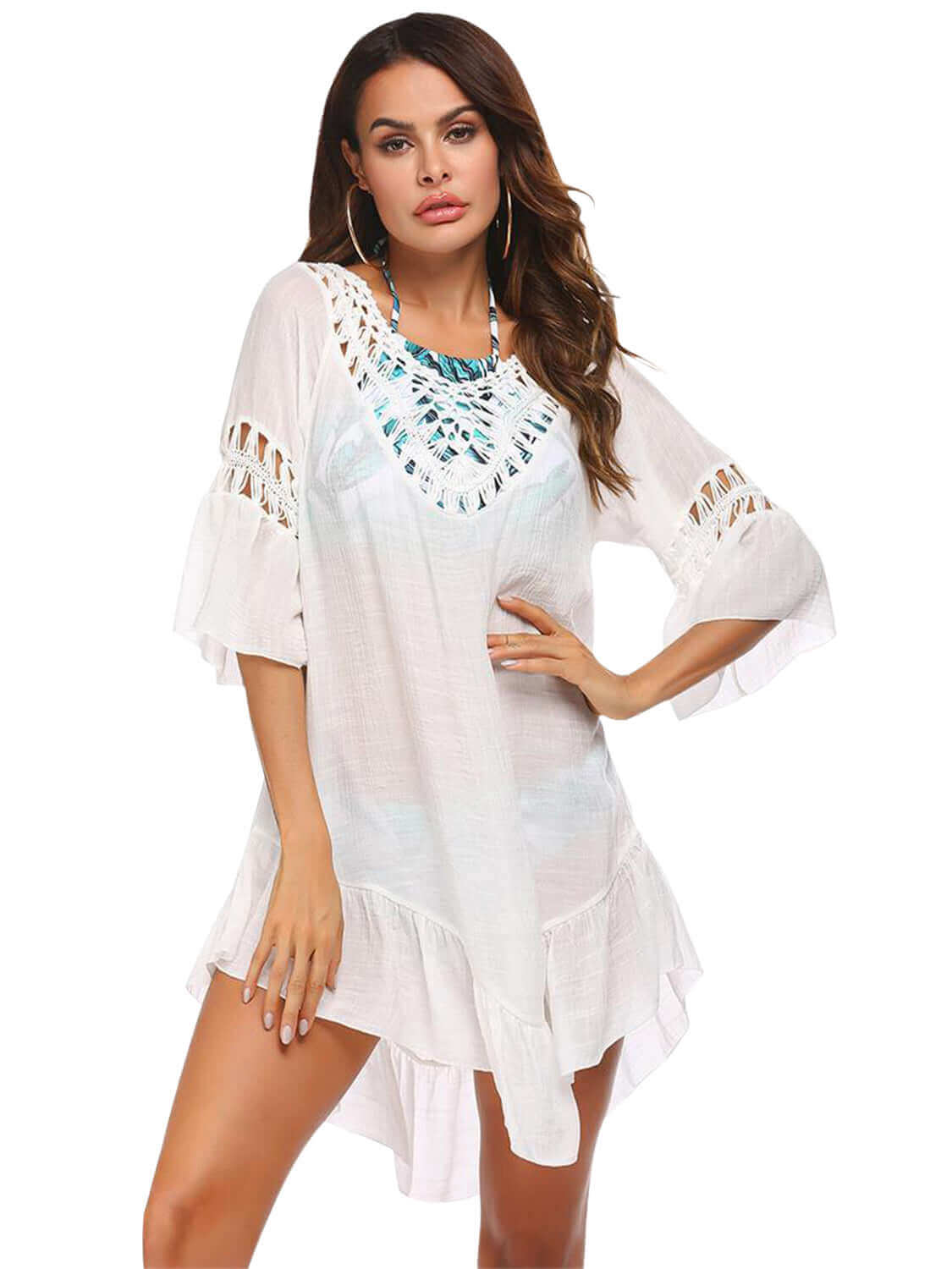 BELLA ROAD Backless Cutout Three-Quarter Sleeve Cover Up at Bella Road