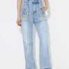 Bella Road "No Bad Days" Flower High Rise Straight Leg Jeans with Pockets - Light