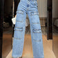 Bella Road Wide Leg High Waist Jeans with Pockets, featuring buttoned design and spacious pockets, worn by model.