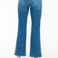 Back view of bytos Cat's Whiskers Mid Rise Ankle Jeans showcasing a stylish, flared silhouette in vibrant blue denim.