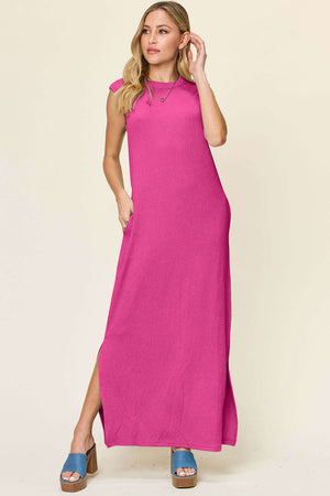 DOUBLE TAKE Full Size Texture Mock Neck Sleeveless Maxi Dress at Bella Road