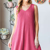 V-Neck Ribbed Mini Tank Dress | Full Size - Hot Pink