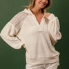 BiBi French Terry Lace Shoulder Top - Cream