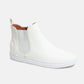 Stylish white faux suede elastic side panel sneakers for comfort and versatility in everyday wear.