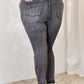 Back view of High Waist Tummy Control Release Hem Skinny Jeans | Full Size in gray, highlighting the flattering fit and release hem detail