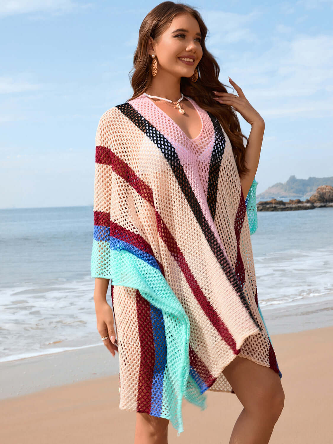 BELLA ROAD Openwork Color Block Plunge Cover-Up at Bella Road