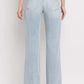 Back view of 90's Vintage Super High Rise Flare Jeans showcasing high-rise waist and wide flare legs in light blue denim