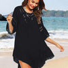 Backless Cutout Three-Quarter Sleeve Cover Up - Black