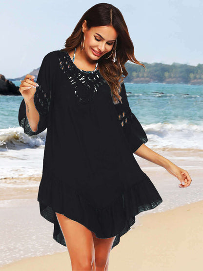 BELLA ROAD Backless Cutout Three-Quarter Sleeve Cover Up at Bella Road