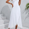 Backless Tassel Surplice Spaghetti Strap Cover Up Dress - White