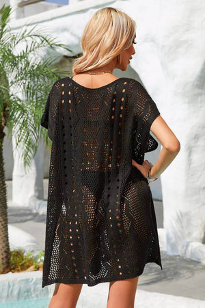 BELLA ROAD Openwork Plunge Dolman Sleeve Cover-Up Dress at Bella Road