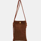 Bella Road Suede Snap Down Crossbody Bag with Brown Strap, Mini Size 5.1x1.6x7.5 inches, High-Quality Suede, Stylish and Practical Design.