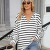 Drawstring Striped Long Sleeve Hoodie - White