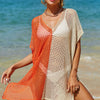 Openwork Contrast Slit Knit Cover Up - Tangerine