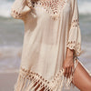 Cutout Fringe Scoop Neck Cover-Up - Tan