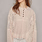 POL Round Neck Long Sleeve Raw Edge Lace Top at Bella Road