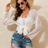 Geometric Open Front Long Sleeve Cover Up - White