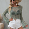 Openwork Flare Sleeve Cropped Cover Up - Green