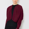 Rib Pleated Puff Sleeve Bolero Cardigan - Wine