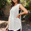 Openwork Sleeveless Slit Knit Cover Up - White