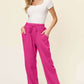 DOUBLE TAKE Full Size Texture Drawstring Straight Pants at Bella Road