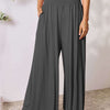 Smocked Wide Waistband Wide Leg Pants | Full Size - Charcoal