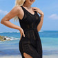 Openwork Slit V-Neck Sleeveless Cover Up Dress