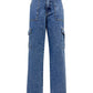 Bella Road high rise straight jeans in medium wash with cargo pockets, perfect for a stylish and versatile wardrobe.