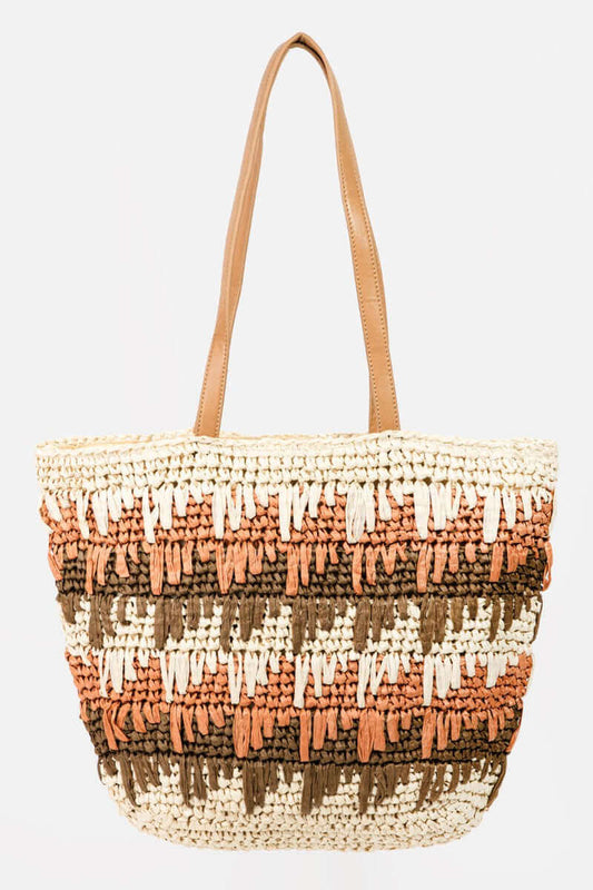 FAME Straw Braided Striped Tote Bag at Bella Road