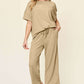 DOUBLE TAKE Full Size Texture Round Neck Short Sleeve T-Shirt and Wide Leg Pants at Bella Road