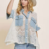 Button Up Short Sleeve Lace Shirt - Denim Ivory