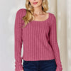 Ribbed Long Sleeve T-Shirt - Hot Pink