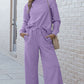 DOUBLE TAKE Full Size Textured Long Sleeve Top and Drawstring Pants Set at Bella Road