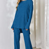 Ribbed High-Low Top and Wide Leg Pants Set - Royal Blue