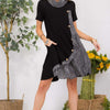 Decor Button Short Sleeve Dress with Pockets | Full Size - Black