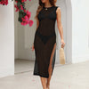 Cutout Openwork Round Neck Sleeveless Cover-Up - Black