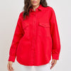 RISEN Button Down Long Sleeve Denim Shacket with Chest Pockets - Scarlet