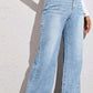 High Waist Wide Leg Jeans in Light Wash Denim - Basic Style, No Stretch, 65% Cotton 35% Polyester, Comfortable Fit.