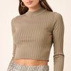 Mittoshop Mock Neck Long Sleeve Crop Knit Top - DK SAGE