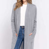 Open Front Rib Trim Long Sleeve Knit Cardigan - HGREY