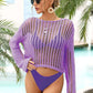 BELLA ROAD Long Sleeve Round Neck Openwork Cover-Up at Bella Road