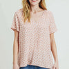 Printed V-Neck Short Sleeve T-Shirt - Peach