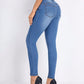 Woman wearing Bella Road High Rise Skinny Jeans with pockets, showing the back view, paired with high heels for a stylish look