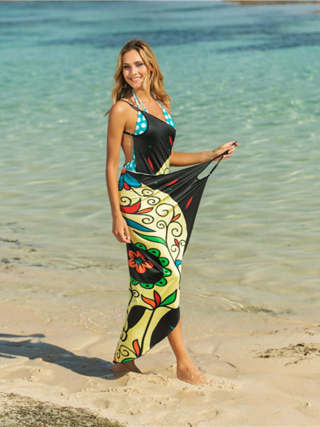 BELLA ROAD Printed Spaghetti Strap Cover Up at Bella Road