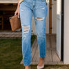 Distressed Buttoned Jeans with Pockets - Light